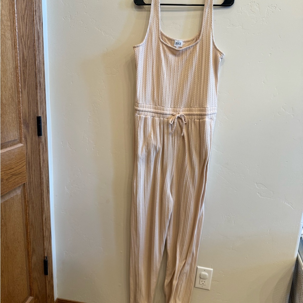 BKE Cream Striped Jumpsuit
